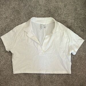 White H&M V Neck Crop Shirt
